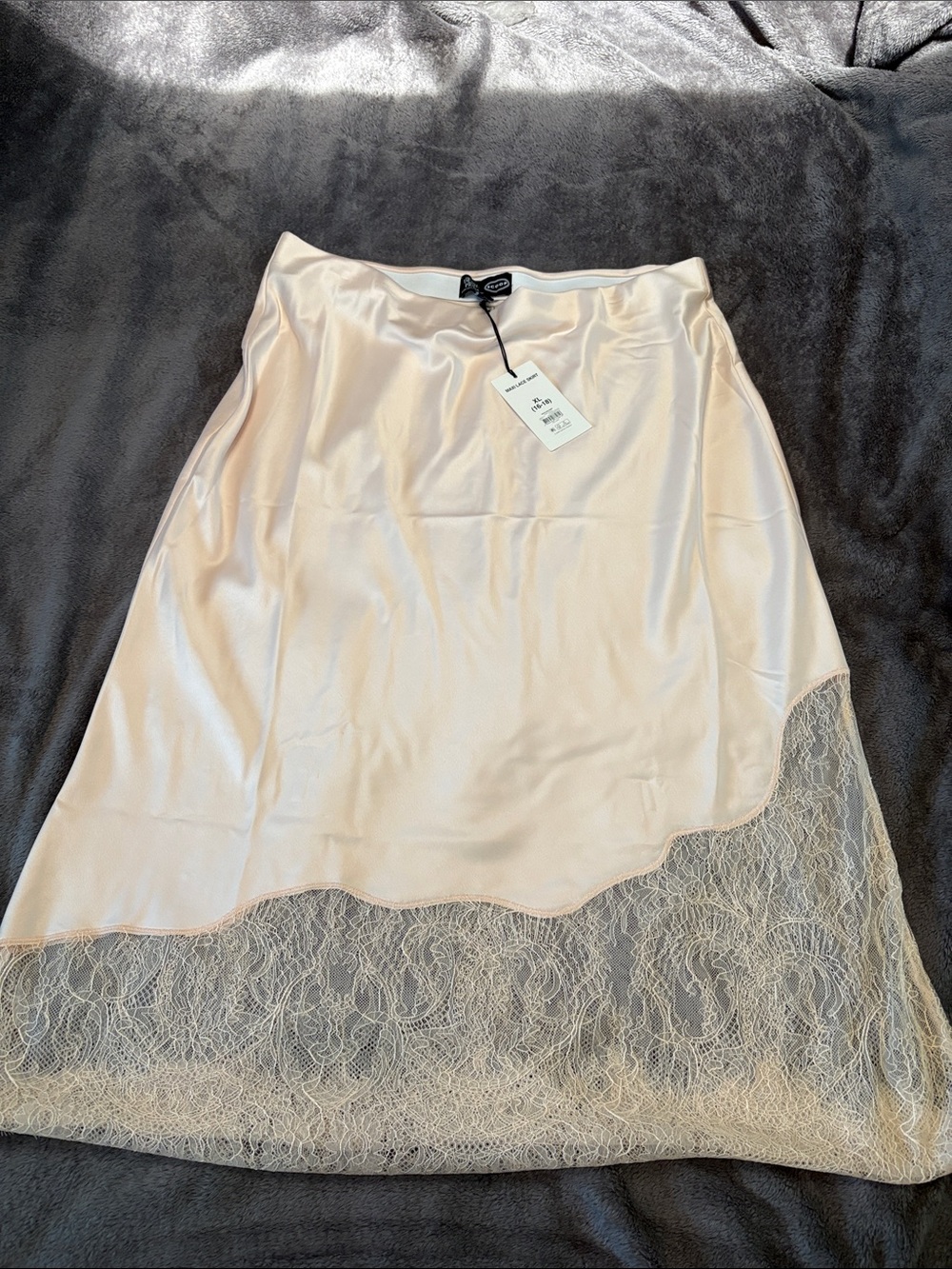 Asymmetrical Lace-Hem Slip Skirt in Pale Blush